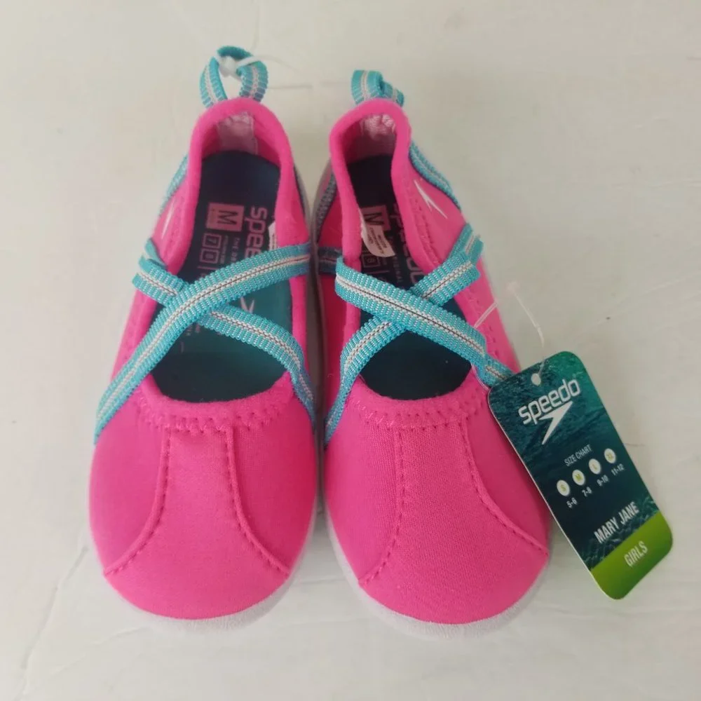 NWT Speedo Toddler Girls Sz 7 / 8 Mary Jane Water Shoes- Pink Taffy Slip‎ On